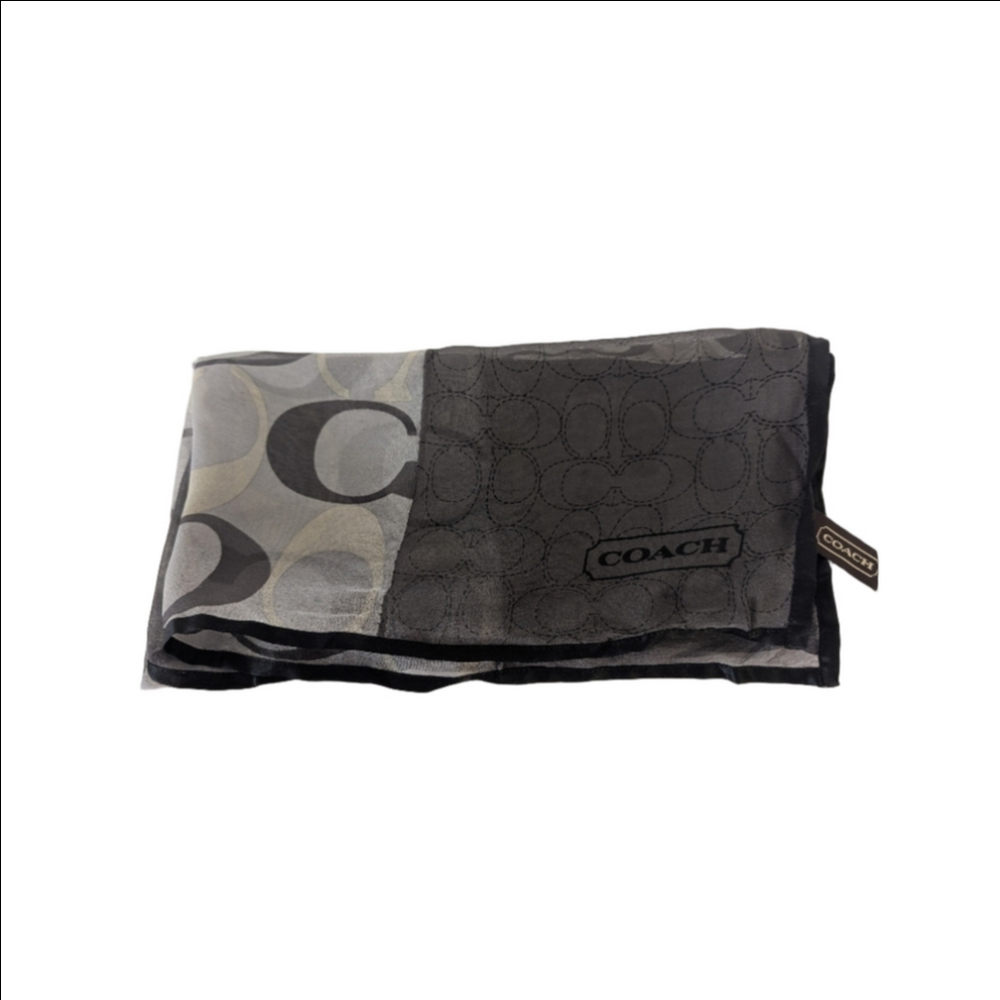 Coach Gray Two-Tone Signature Scarf in Gray and Black Sheer Silk